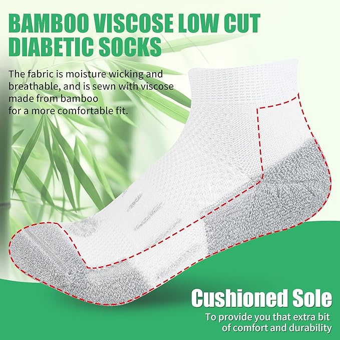Diabetic Socks for Men,4 & 6 Pairs Low Cut Bamboo Viscose Wide Mens Diabetic Socks Size 9-11 10-13