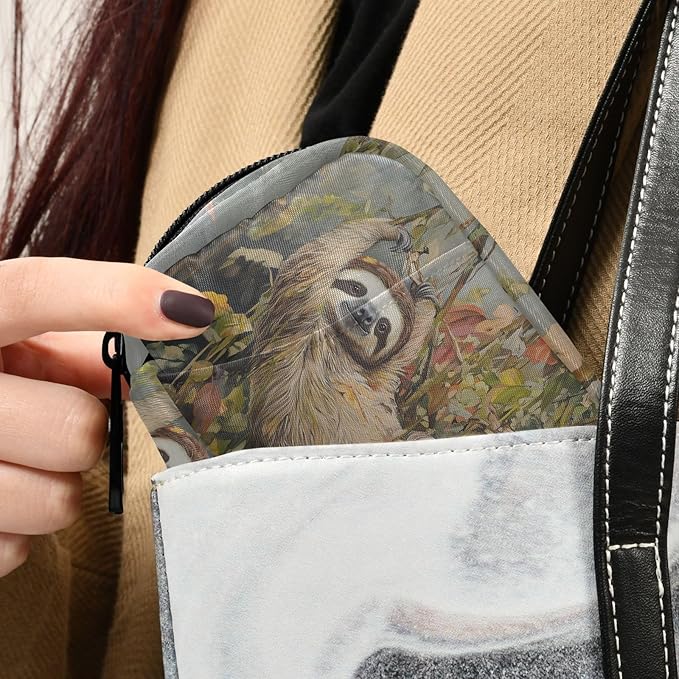 Fustylead Vintage Lovely Sloth Oil Painting Pill Organizer Case with Zipper 2 Times A Day for Vitamin and Supplement, 7 Day Travel Organizer Medicine Case