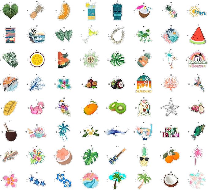 BulbaCraft Tropical Stickers, Beach Stickers for Water Bottle - Tropical Party suppliess & Decorations, Waterproof Vinyl Hawaiian Decals, Aloha Decals, Gifts for Women & Men