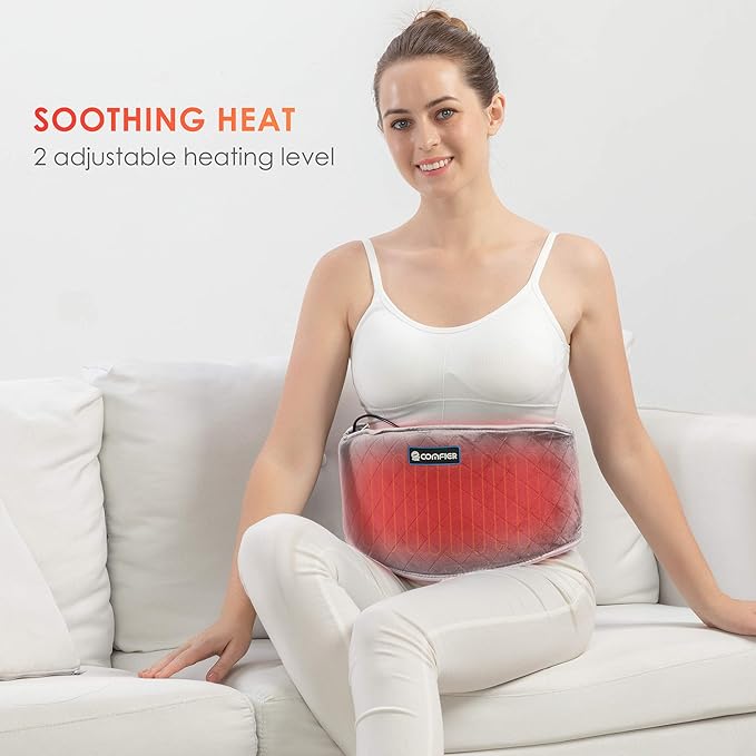Comfier Heating Pad with Massager,Back Massager with 2 Heat Levels & 3 Massage Modes,Heating Pads for Cramps,Heated Massage Belt for Abdominal, Lumbar,Fit for Women,Men Gray