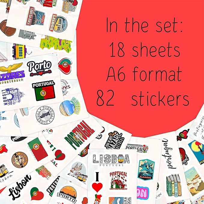 BulbaCraft Portugal Stickers for Water Bottle and Laptop - Portugal Party Supplies & Decorations, Waterproof Vinyl Decals, Portuguese Flag and Culture Stickers, Gifts for Women & Men
