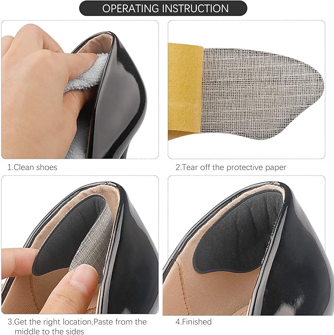 Premium Heel Pads Inserts Grips Liner for Men Women,Back of Heel Protectors Cushions Prevent Too Big Shoe from Slipping,Blisters,Filler for Loose Shoe Fit (Black 4Pairs)