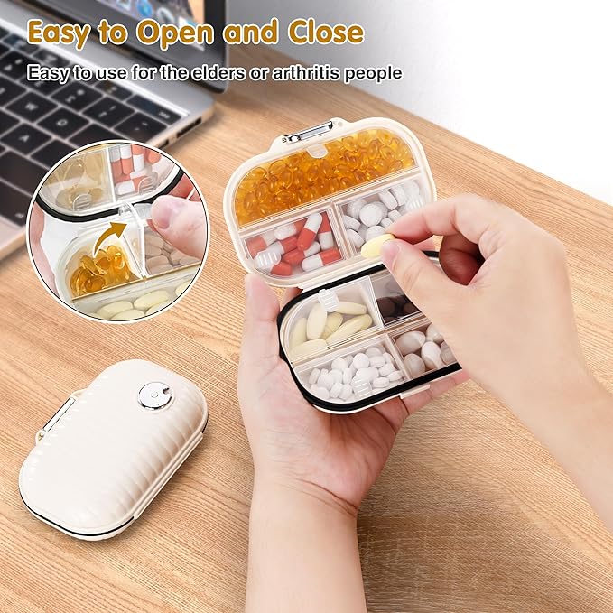 Zannaki Pill Case Portable Small Weekly Travel Pill Organizer, Cute Moisture Proof Pill Box Holder for Pocket Purse Bag, Daily Mini Pocket Pharmacy Medicine Container for Vitamin, Fish Oil, Supplement