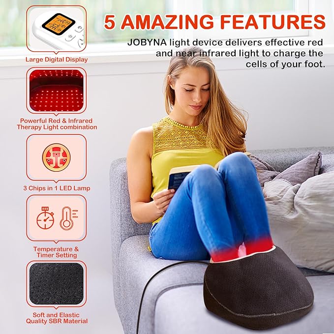 JOBYNA I.nfrared L.Ight and Red L.Ight for Feet & Ankle, Big Size 850nm in.frared L.Ight & 660nm Red L.Ight Device for Home Use, 3 Level Temperature & 5-30min Timer & Pulse Mode