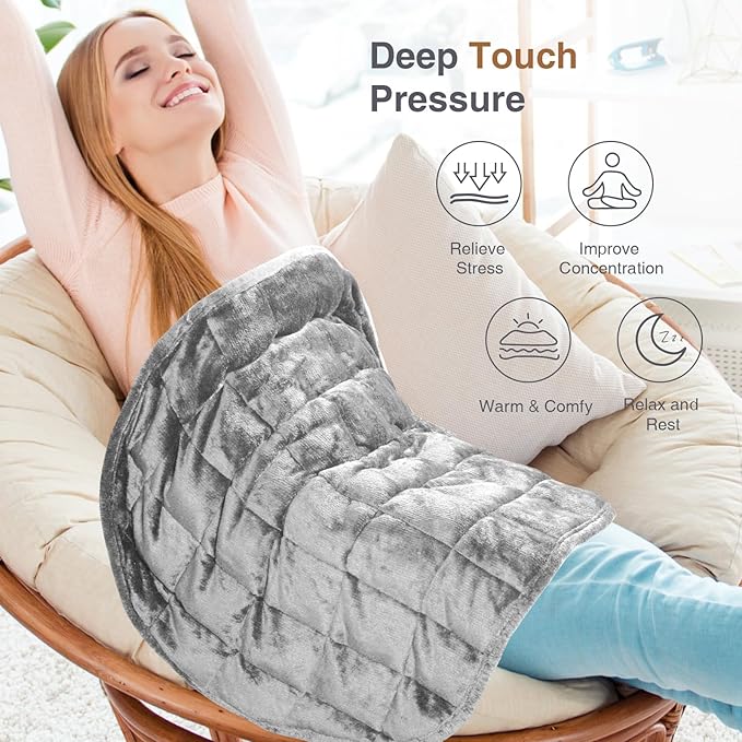 Alomidds Weighted Lap Blanket 7lbs, Cozy Breathable Flannel Weighted Lap Pad for Adults, Small Weighted Blanket for Travel, Couch, Grey, 29" x 24"