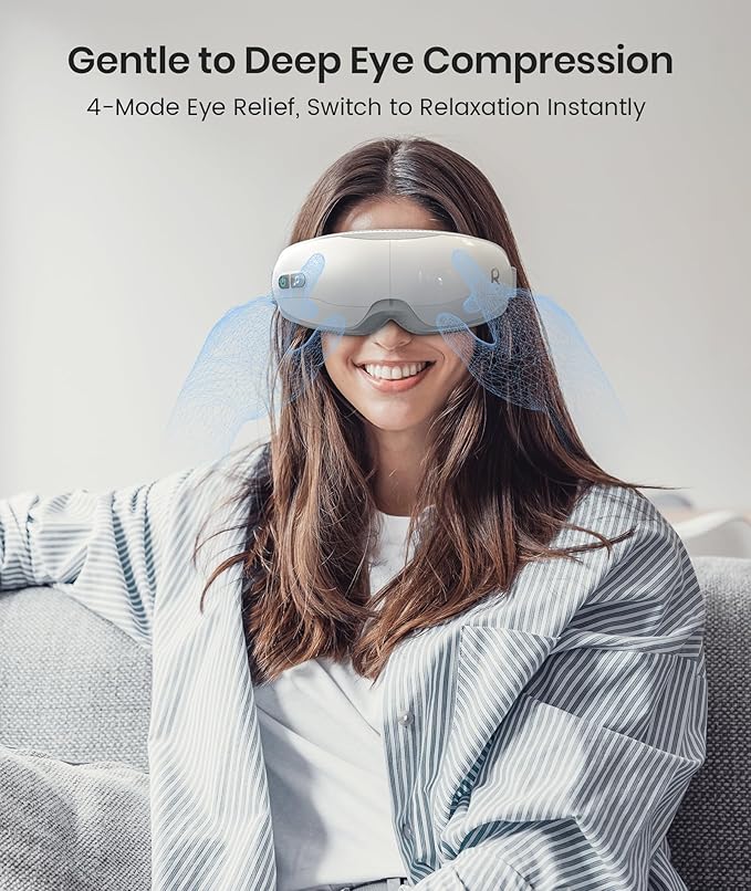 Eye Massager, Valentines Day Gifts for Women Eye Massager with Heat & Bluetooth Music Birthday Gifts Headache Dry Eye Relief and Improve Sleep Gift for Women/Men/Graduation,White