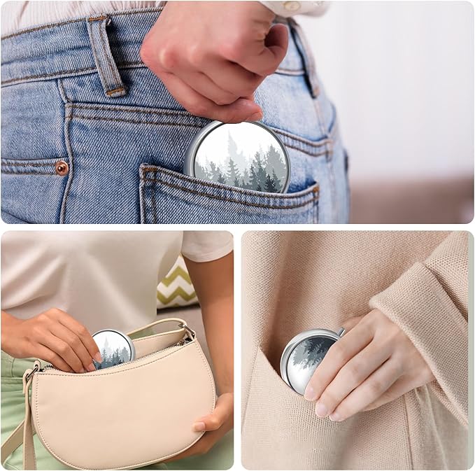 Mini Pill Box, Small Pill Box, Portable Pill Box, Cute Pill Organizer for Vitamins, Medications, Fish Oil and Supplements (Woodland)