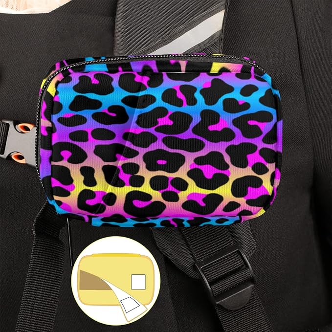 Rainbow Leopard Cheetah Skin Pill Organizer - 7 Day Weekly Medicine Box, Compact Size, Vitamin Container, Portable Pill Holder Bag with Zipper