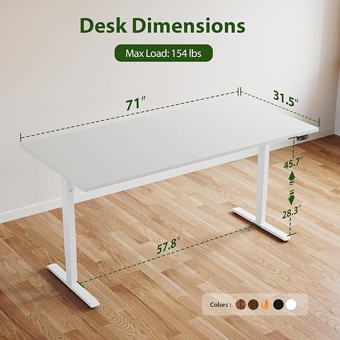 Agilestic Electric Standing Desk, 71 x 24 Inches Height Adjustable Desk, Sit Stand up for Work Office Home, Ergonomic Rising Computer Table with Memory Preset, White