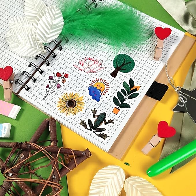 BulbaCraft Nature Stickers - Flowers, Mushrooms, Leaves, Plants, Insects & Bugs Stickers, Nature Party Decoration & Favors, Gifts for Women & Men