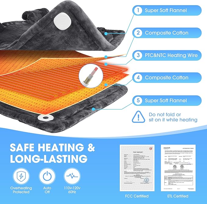 Heating Pad for Neck and Shoulders and Back Pain Relief, FLUFFYWARMTH Birthday Gifts for Women Men Mom Dad Elderly, Self Care Gifts for Him Her Wife Husband, Cozy 24"x33" Large Electric Heating Pad