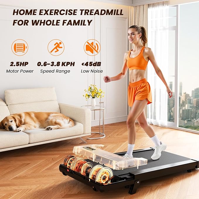 MJWW Walking Pad with Incline, 6% Manual Incline Under Desk Treadmill 3-in-1 for Home Office, Walking Pad Treadmill with 2.5HP Quiet, LED Display & 300LB Capacity