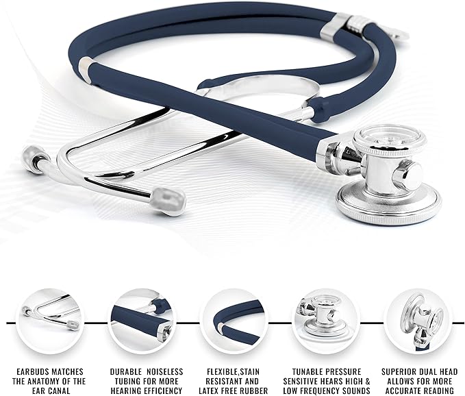 ASA TECHMED Nurse EMT Starter Pack Stethoscope, Blood Pressure Monitor and Trauma 7.5" EMT Shear Ideal Gift for Nurses, Medical Students, Firefighters, Police and Personal Use (Navy Blue) 4 Piece Set