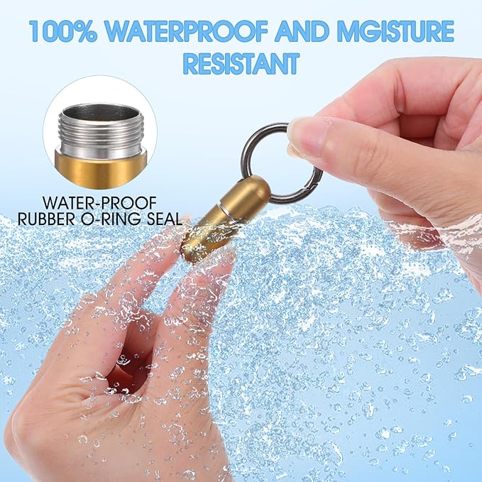 Small Pill Case Keychain Tiny Portable Carabiner Clip Pill Holder Bottle Micro Waterproof Metal Pill Container Mini Emergency Medicine Organizer for Outdoor Camping Travel Purse (Gold)