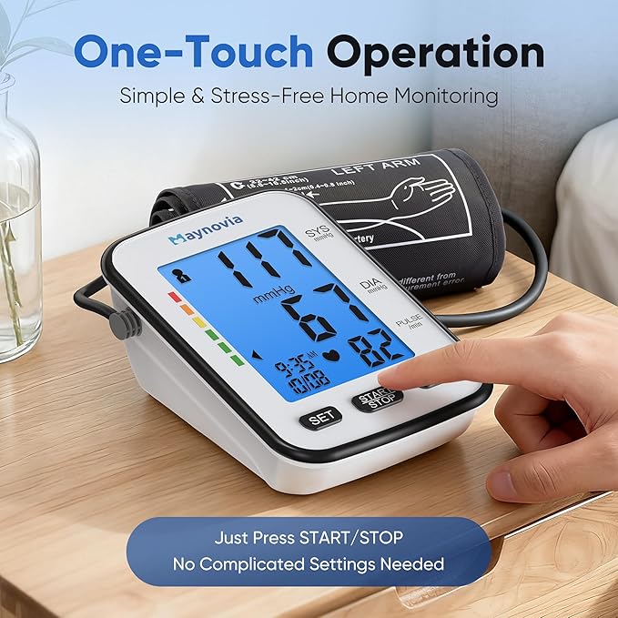 Upper Arm Blood Pressure Monitor for Home Use, Automatic Digital Blood Pressure Machine, Talking BP Monitor with English & Spanish Voice, Large Cuff 8.6”–16.5”, Backlit Display, 2-User Memory