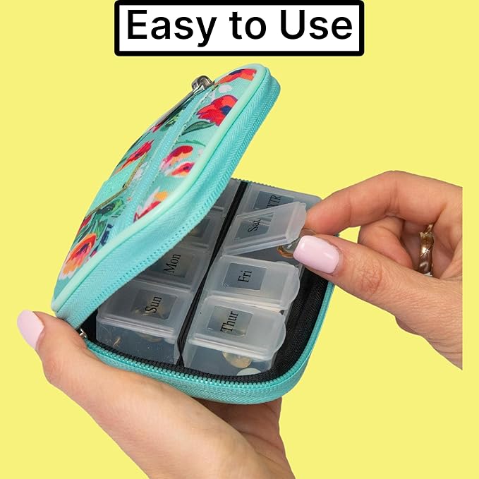 Made Easy Kit Pill Case - Weekly Medicine Organizer with Removable Seven-Day Vitamin & Supplement Box - Premium Neoprene for Travel Purse Accessory (Clear Plastic Boxes)