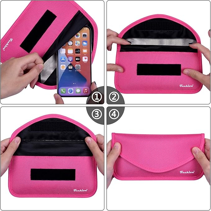 Signal Blocking Bag, Techion 2 Pack RFID Faraday Bag Shield Pouch Cage Box Wallet Case for Cell Phone and Car Key FOB, Privacy Protection, Anti-Hacking - Pink & Hot Pink
