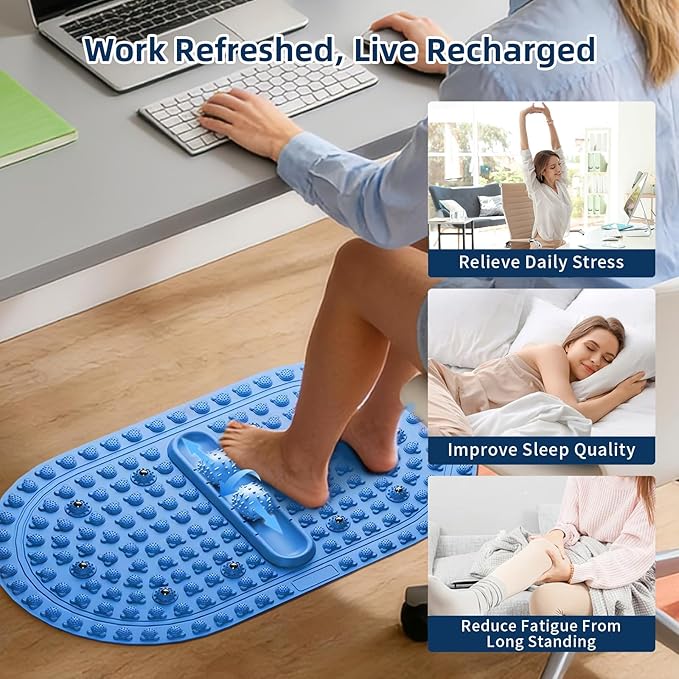 Extra-Large Acupressure Foot Massage Mat 27 Inches, Silicone Foot Pressure Point Pad with 2 Massage Balls, Foot Reflexology Mat for Stress Relief, Home & Gym Use (Blue)