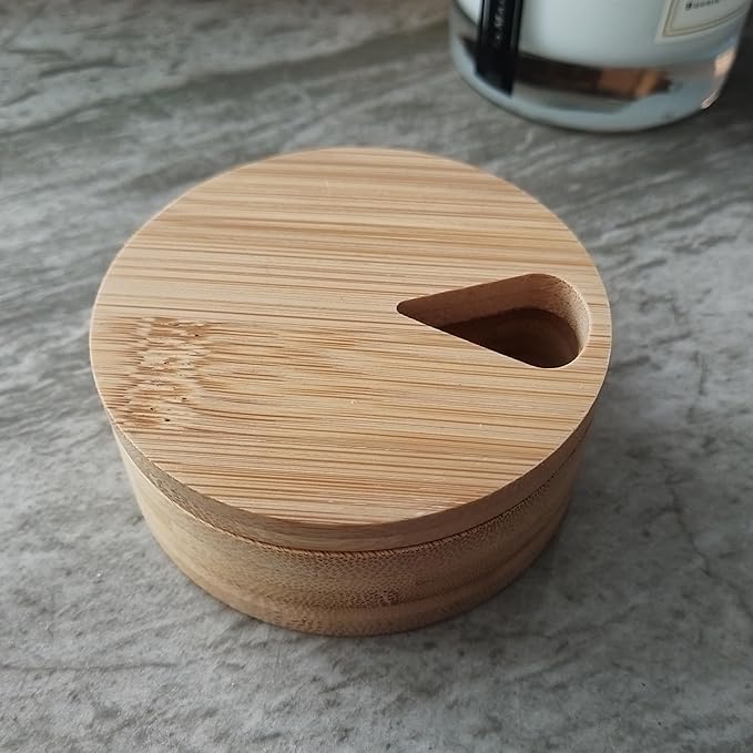 fashciaga Bamboo Wood Daily Weekly Vitamin Medicine Pill Organizer Case Box,Kitchen Salt Spice Cellar Containers,Earring Ring Jewelry Storage Decorative Box (Small)