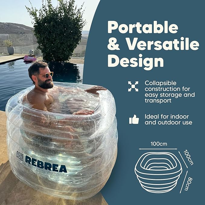 Inflatable Ice Bath Tub -Large Clear See Through -Ice Plunge Tub for Cold Water Therapy - Portable Cold Plunge Tub - Indoor & Outdoor - Inflatable Tub for Adults - Ice Tub for Athletes