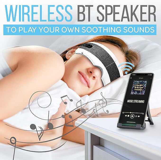 SereneLife Stress Therapy Electric Eye Massager, Vibration Massage Eye Relief, Wireless Digital Mask Machine w/Soothing Music and Relaxing Heat Compress, Built-in Battery & Adjustable Elastic Band