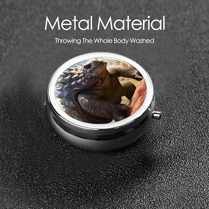 Ankylosaurus Dinosaur Pill Box 3 Compartment Pill Case, Portable Medicine Pill Organizer for Pocket Purse Pill Box Decorative Metal Medicine Vitamin Organizer