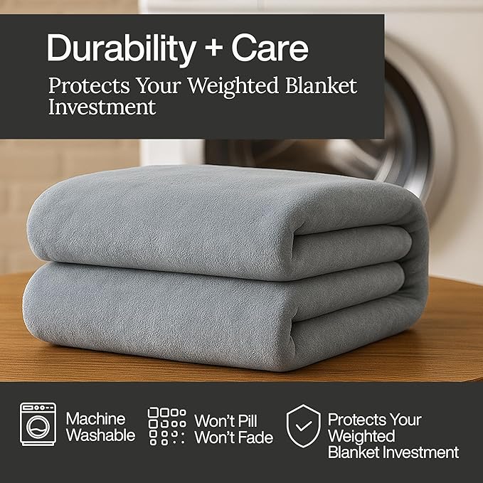 HomeSmart Queen Size Weighted Blanket Cover – Ultra Soft Minky Frabic, Grey, Fits 88"x88" Weighted Blanket (Cover Only)
