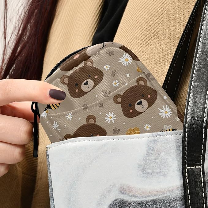 Brown Bear Bees Honey Travel Pill Organizer Case Box Container Weekly Portable Vitamin Medicine Holder Storage Bag with Zipper Removable