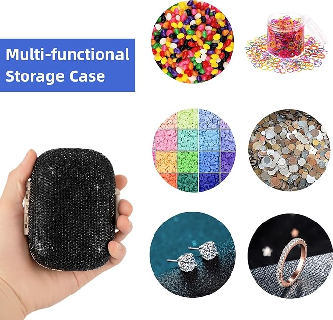 Pill Organizer with Labels Bling Pocket Pill Case with Stickers Travel Medicine Kit Holder Small Purse Pill Box Container Portable Mini Medication Storage (Black & 300 Labels)