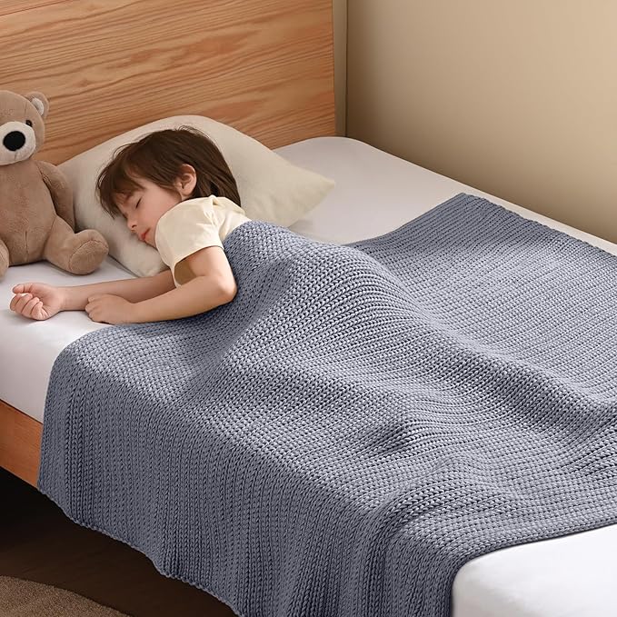 Guohaoi Knitted Weighted Blanket Kids (Light Grey 50"x60" 5lbs) No Beads Cooling Heavy Blanket, Home Decor Breathable Chunky Knit Throw Blanket for All-Season Use