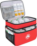 Dual Layers Medicine Organizer Bag, Pill Bottle Organizer Storage with Lockable Zipper, Lockable Medicine Travel Case for Pills, Vitamins, Medical Supplies, Red（Lock not Included）
