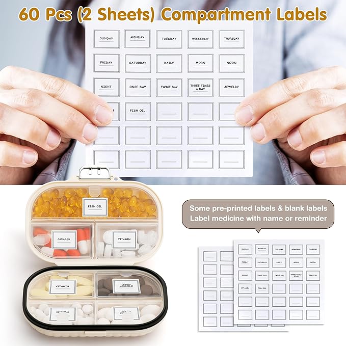 Zannaki Pill Case Portable Small Weekly Travel Pill Organizer, Cute Moisture Proof Pill Box Holder for Pocket Purse Bag, Daily Mini Pocket Pharmacy Medicine Container for Vitamin, Fish Oil, Supplement