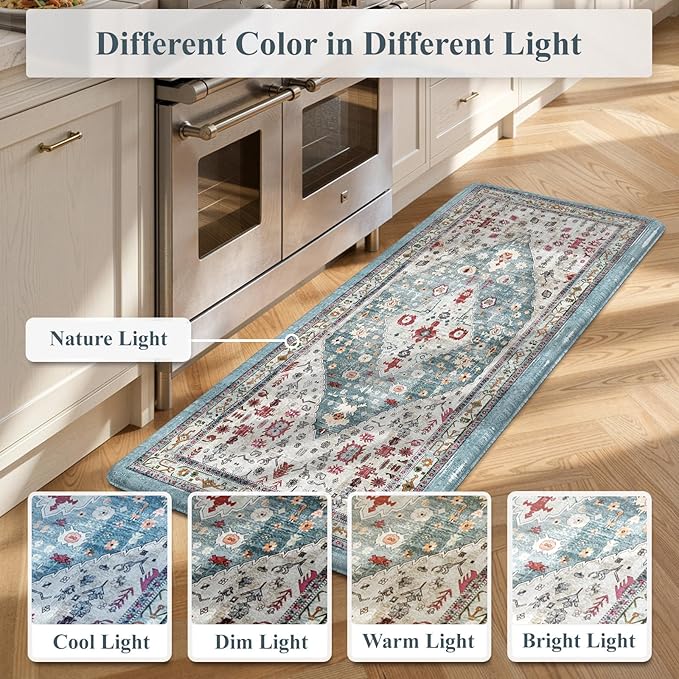 Collive Boho Kitchen Rugs and Mats 2PCS Cushioned Anti-Fatigue Floor Mat, Waterproof Kitchen Rug Set of 2 Non-Skid Comfort Standing Mat for Kitchen,Home,Office,Sink,Laundry,17.3"x29"+17.3"x47"