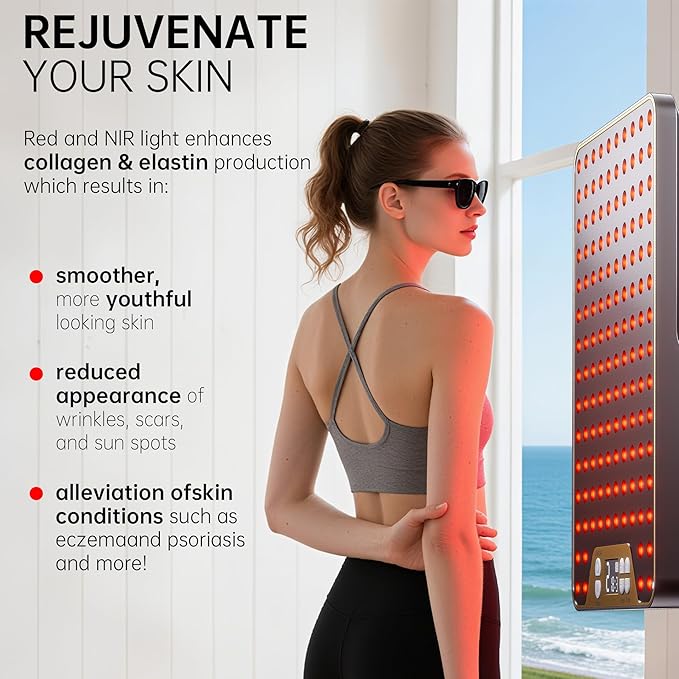 Red Light Therapy Panel for Face & Body, 138 LEDs High Power Light with Adjustable Stand, 630/660/810/850nm Near Infrared Light Therapy Lamp, Rechargeable Portable Device with Timer