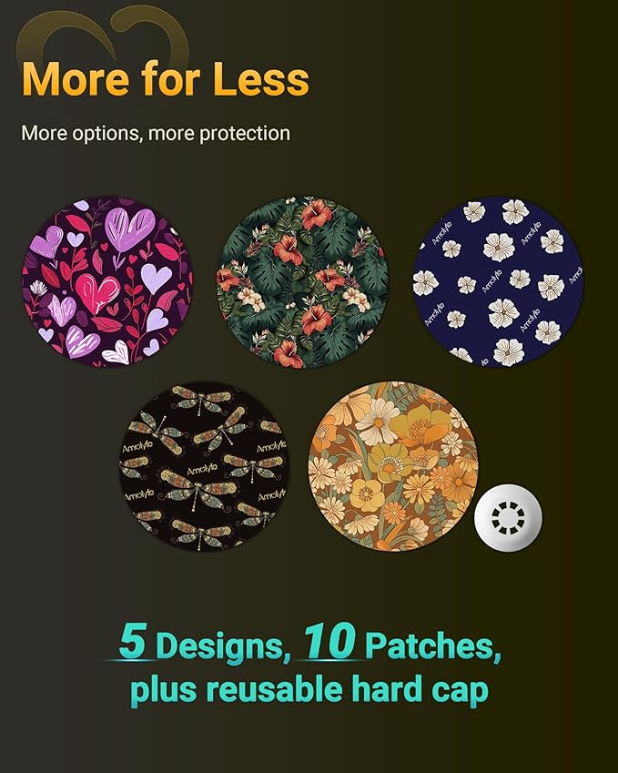 Libre 3 Sensor Covers Waterproof, Amolyfe 10 Pack Freestyle Libre 3 Plus Covers, Bump-Proof with Hard Cap, Breathable Latex Free Glucose Sensor CGM Adhesive Patches, 14-Day CGM Protection (Heart)