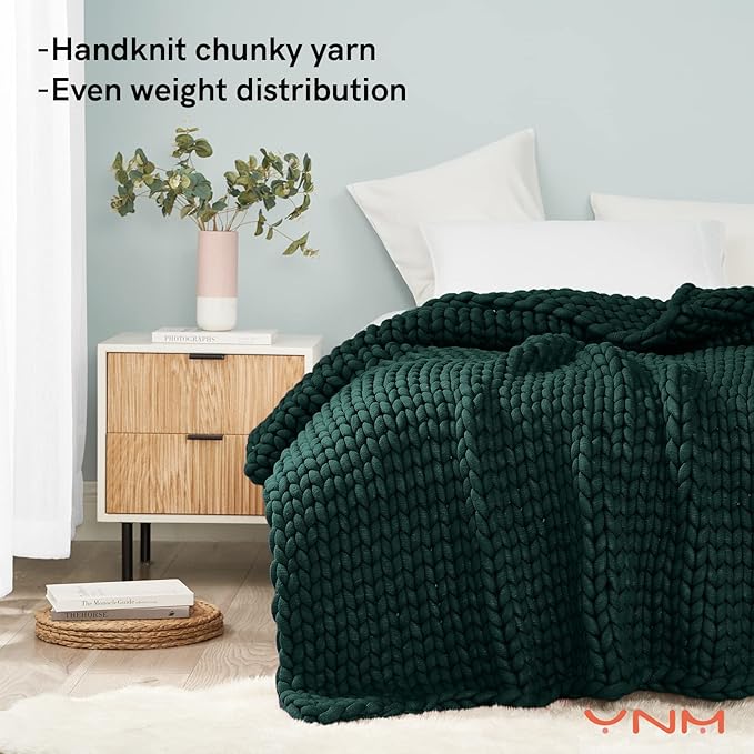 YnM Knitted Weighted Blanket, Handmade Chunky Knitted Design, Soft and Cozy, Temperature Regulating and Breathable, Machine Washable Throw for Sleep or Home Decor (Pacific Green, 60x80 Inch, 20lbs)