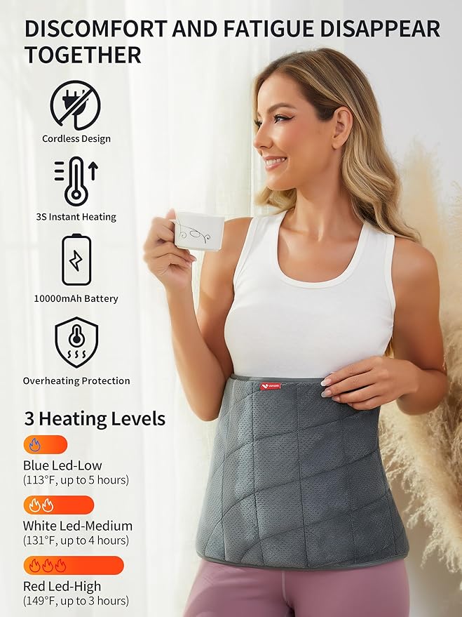 Portable Heating Pad with Battery, Weighted Heating Pad with 3 Heat Levels, Electric Cordless Heat Pad for Back, Neck, Shoulder, Abdomen, Leg, 12"x24", Indoor & Outdoor Travel, Gifts for Women Men
