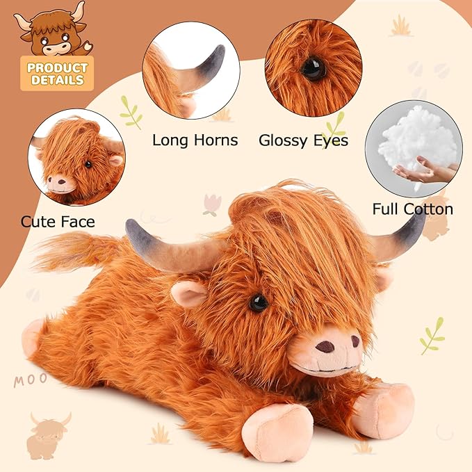 Highland Cow Heating Pad for Period Cramps Menstrual Pain Relief, Portable Electric Heat Pads USB Powered, Cute Cows Plush Stuffed Animals Gift, Funny Gifts for Women Teen Girls Birthday Christmas