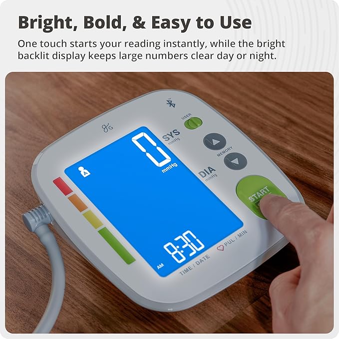 Greater Goods Bluetooth Blood Pressure Monitor with Extra-Large Cuff (15.7"–20.5") – Automatic Digital Upper Arm BP Monitor for Large Arms, Easy-to-Read Backlit Display, Complete Home Kit