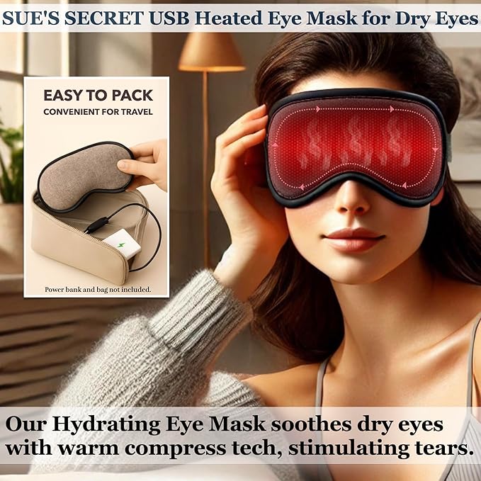 Heated Eye Mask for Dry Eyes Relief - USB Powered Steam Warm Compress, Hygienic Eyelid Pads, Heating Pad with 3 Level Temperature Control, Eye Care for Travel Home Use - Grey