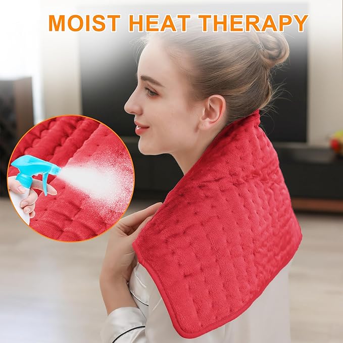 Deepsoon Heating Pad,Electric Heating Pads for Back,Neck,Abdomen,Moist Heating Pad for Shoulder,Knee,Arms,Legs,Dry/Moist Heat & Auto Shut Off,Christmas Gifts for Men and Women,Red,24x12 Inch