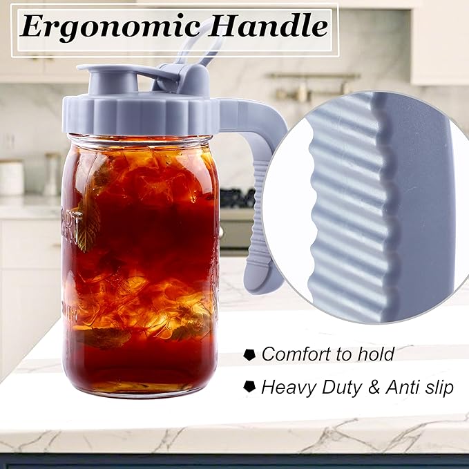 Mason Jar Pitcher 32 OZ With Pour Spout Lids Wide Mouth Breast Milk Pitcher 1 Quart Glass Milk Jug With Flip Cap Airtight & Leakproof Water Carafe For Fridge, Coffee, Iced Tea, Lemonade, Juice
