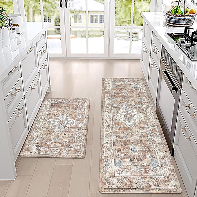 Pauwer Anti Fatigue Kitchen Mat Set of 2 Non Slip Kitchen Mats for Floor Cushioned Kitchen Rugs Comfort Standing Mat Farmhouse Waterproof PVC Foam Kitchen Floor Mat Runner