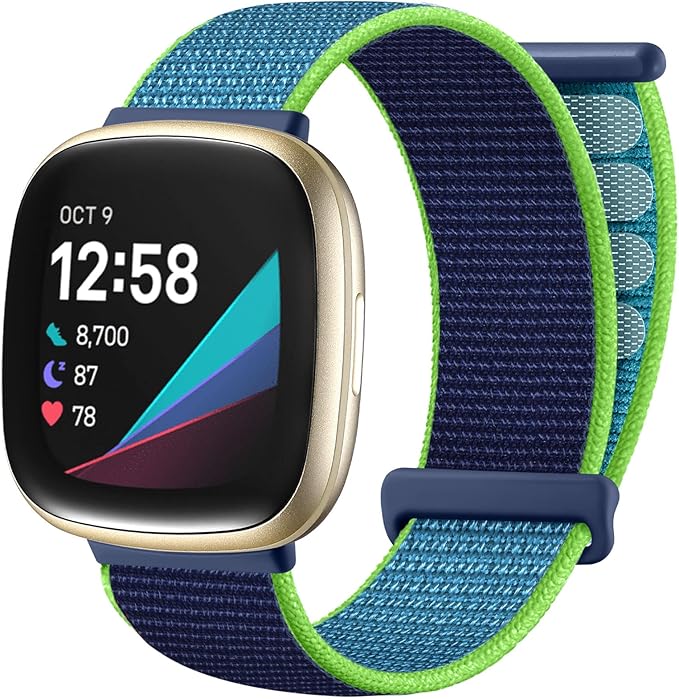 Getino Sport Loop Compatible With Fitbit Sense, Versa 3, Versa 4, Sense 2 - Stretchy Soft Nylon Elastic Braided Strap Replacement Wristband for Women, Royal Green Orange