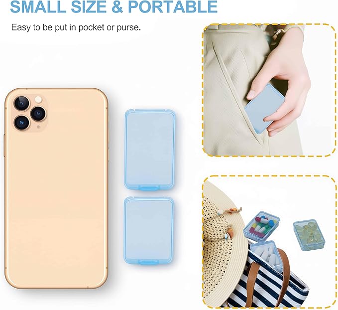 6 PCS Small Pill Box, Tiny Pill Case,Mini Clear Plastic Storage Containers Cute Travel Pill Organizer Case Portable for Pocket Purse Briefcase (Blue)