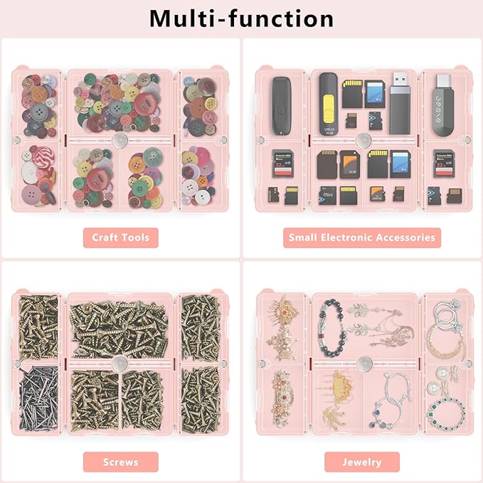 FYY Daily Pill Organizer,7 Compartments Portable Travel Pill Case [Folding Design] Pill Box for Purse Pocket to Hold Vitamins,Cod Liver Oil,Supplements and Medication-Rosegold