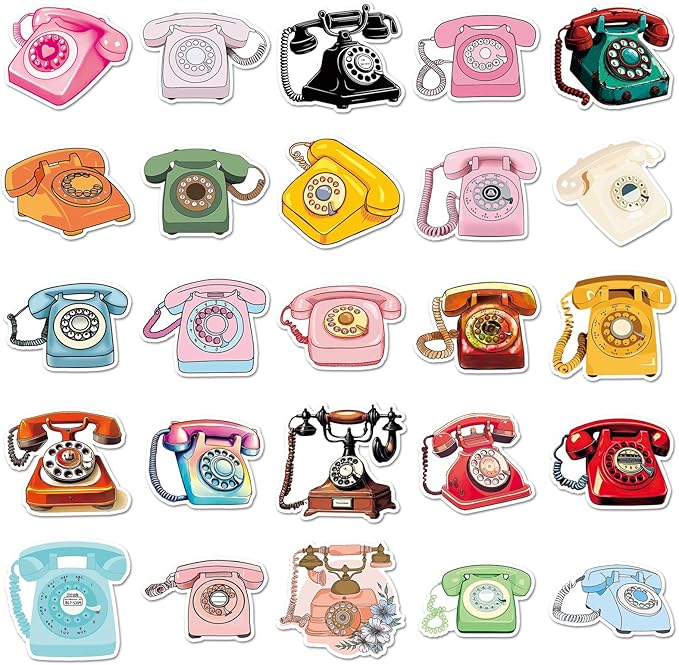50pcs Retro Phone Stickers,1.96-3.15inch Creative Nostalgic Decorative Stickers, Self-Adhesive for Scrapbooking, Study Decoration, Retro Theme Setup