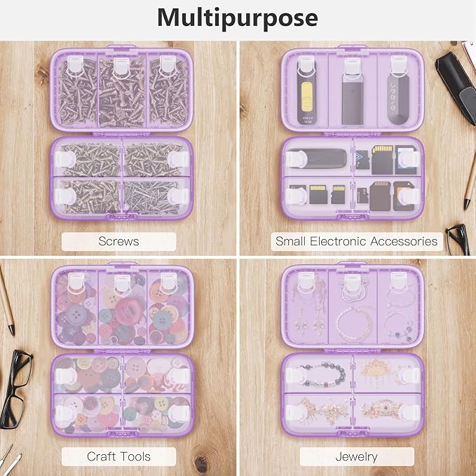 FYY Weekly Pill Organizer with Labels,8 Compartments Travel Daily Pill Case Airtight Moistureproof Large Pill Box to Hold Vitamins, Fish Oil, Supplements,Cotton Swab and Bandages-Purple