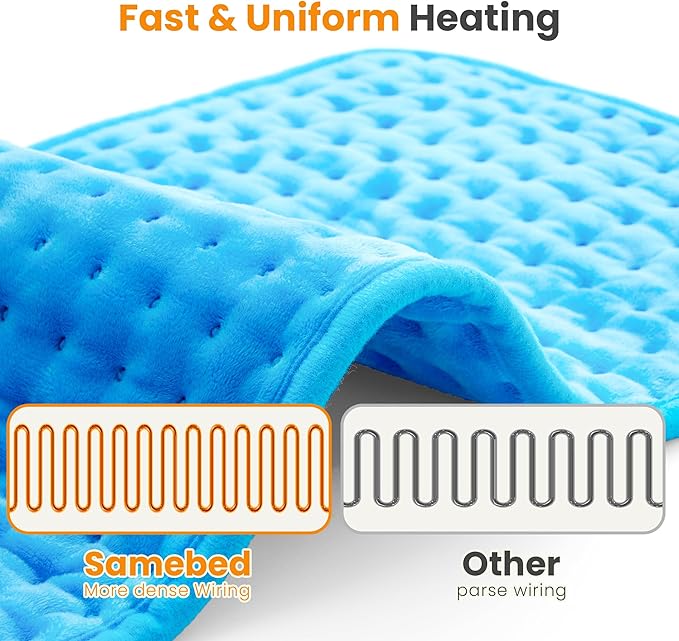 Electric Heating Pad for Back Pain Relief & Cramps - 6 Heat Settings,Auto Shut Off,Moist Heat Options,Portable Heated Pads for Neck/Shoulder Machine Washable Gift for Men Women,Blue,12"x24"