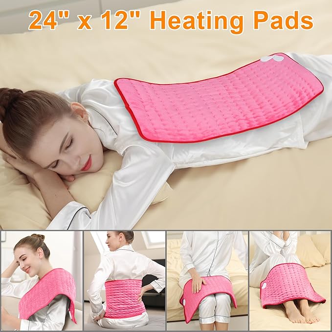 Deepsoon Heating Pad,Electric Heating Pads for Back,Neck,Abdomen,Moist Heating Pad for Shoulder,Knee,Arms,Legs,Dry/Moist Heat & Auto Shut Off,Christmas Gifts for Men and Women,Fuchsia,24x12 Inch